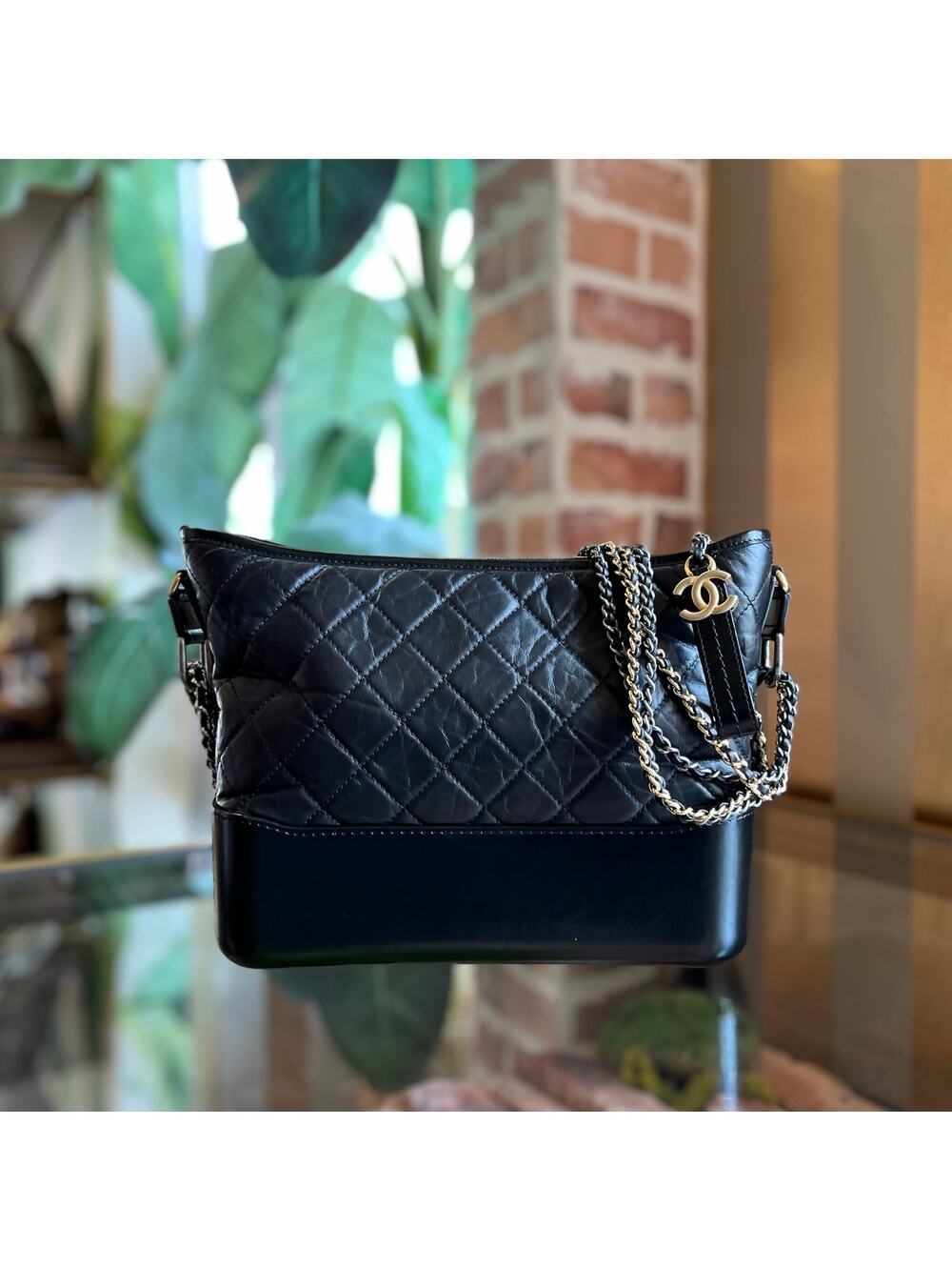 CHANEL Gabrielle Black Quilted Aged Calfskin Leather Crossbody Bag